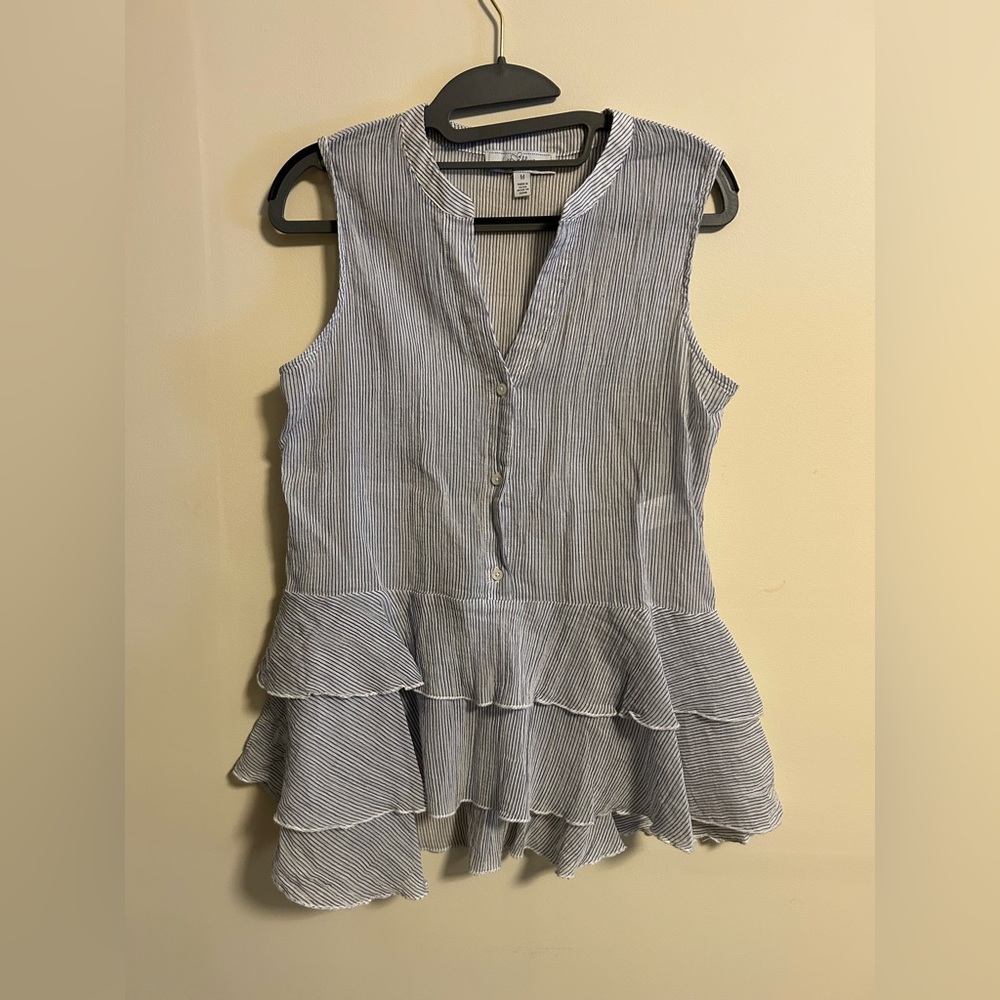 libby. edelman Blue and White Striped Ruffle Peplum Camisole
